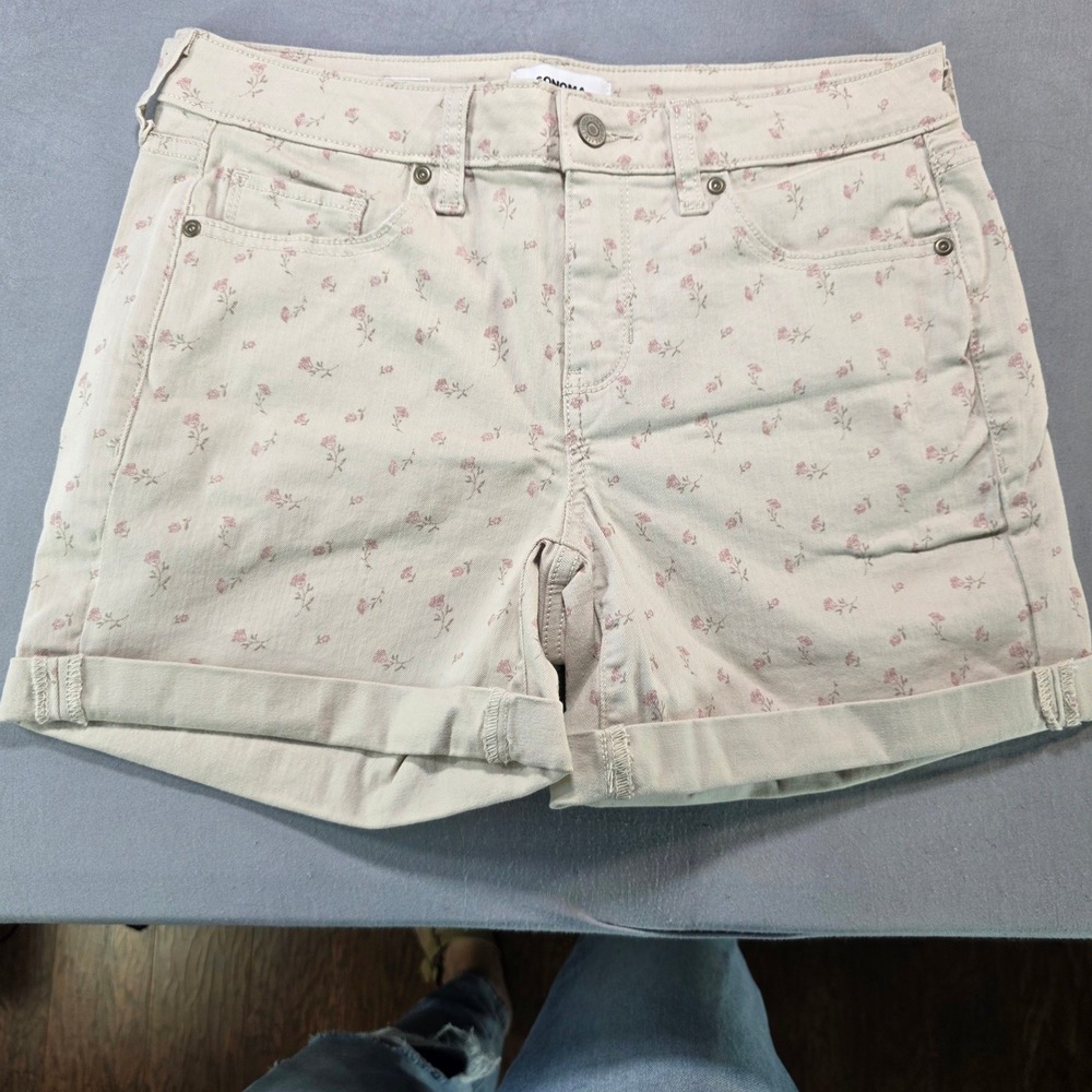 Sonoma Goods for Life Womens‎ Size 10 Floral Jean Shorts Beige Pink Rose Print - Picture 10 of 11